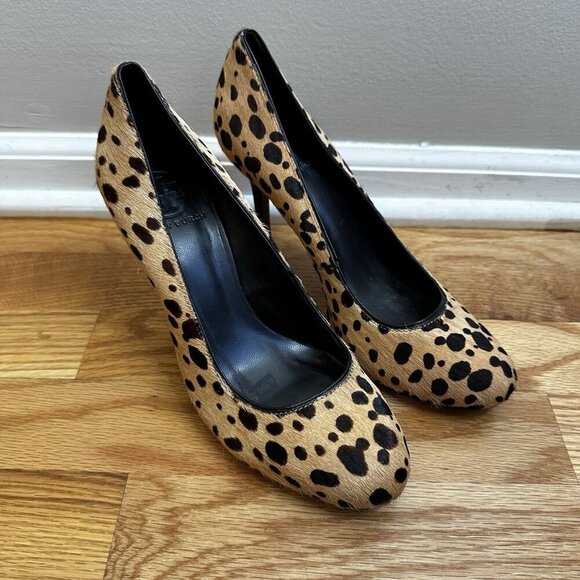 TORY BURCH Cheetah Print Shoes Leather Calf Hair Heels Stiletto Platform Sz 7 - Picture 1 of 8